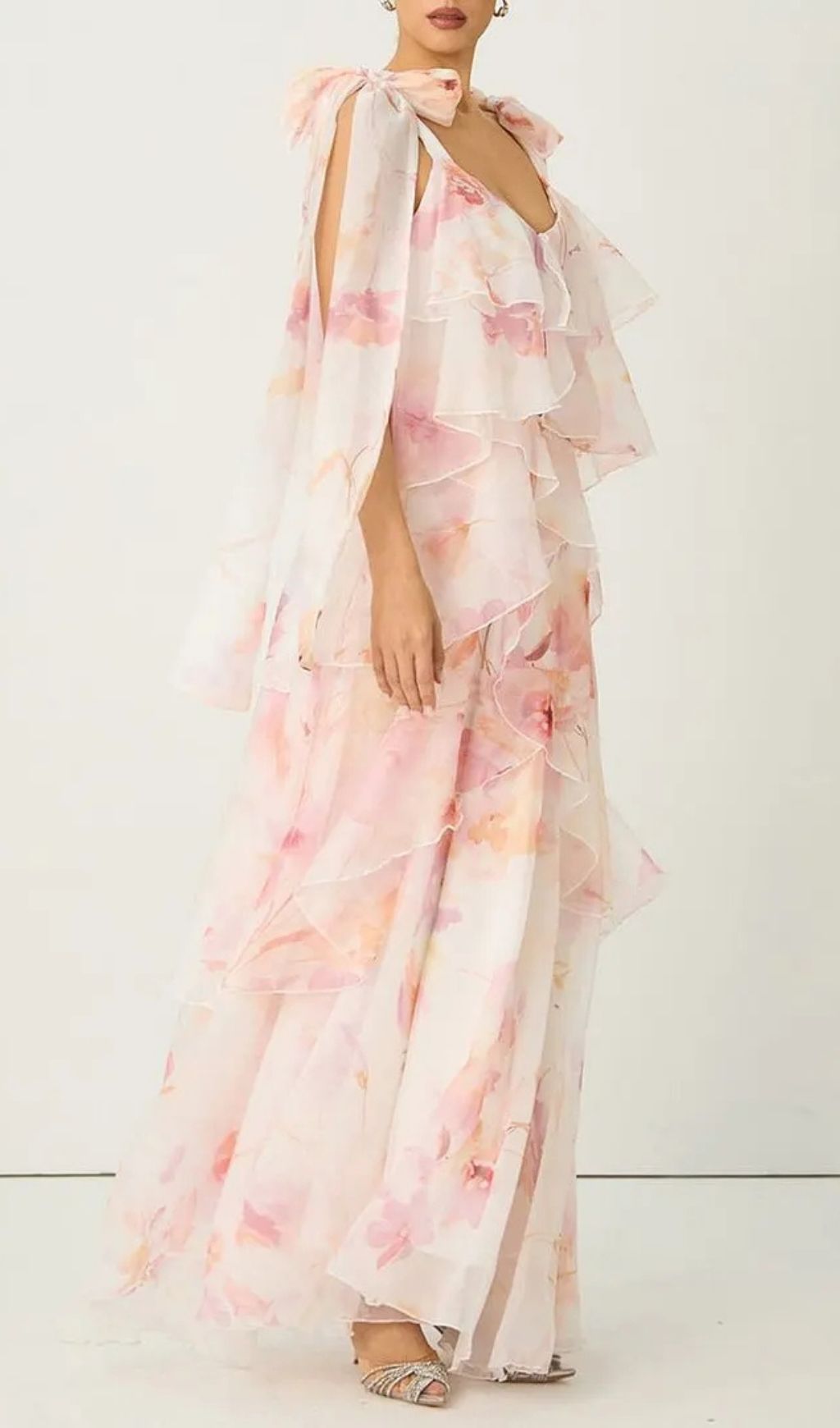 Beverly V-Neck Spaghetti Strap Chiffon Maxi Dress - Pink