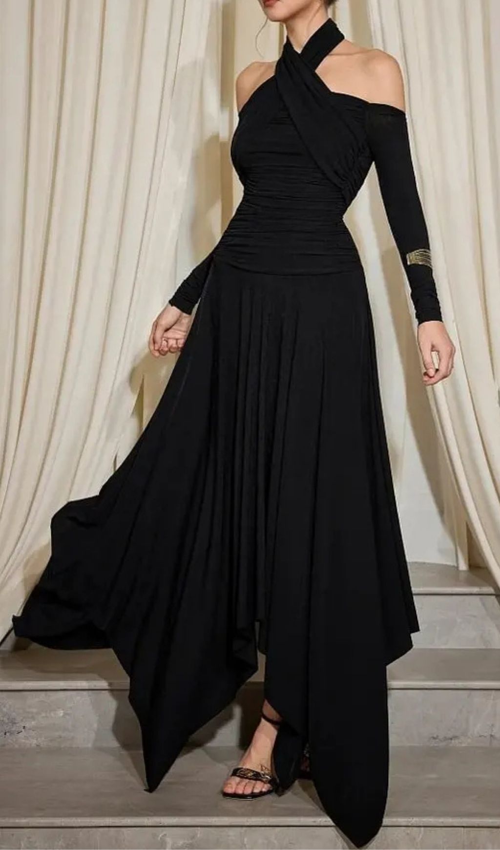 Monica Cross Shoulder High Neck Maxi Dress In Black