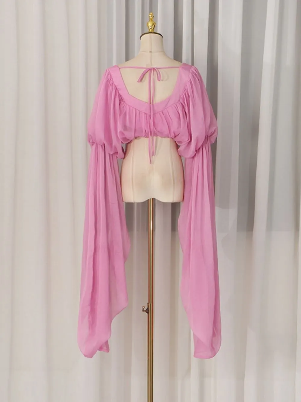 Jorvik Cape Sleeve Crop Top In Pink - OWNCI Jorvik Cape Sleeve Crop Top In Pink - OWNCI