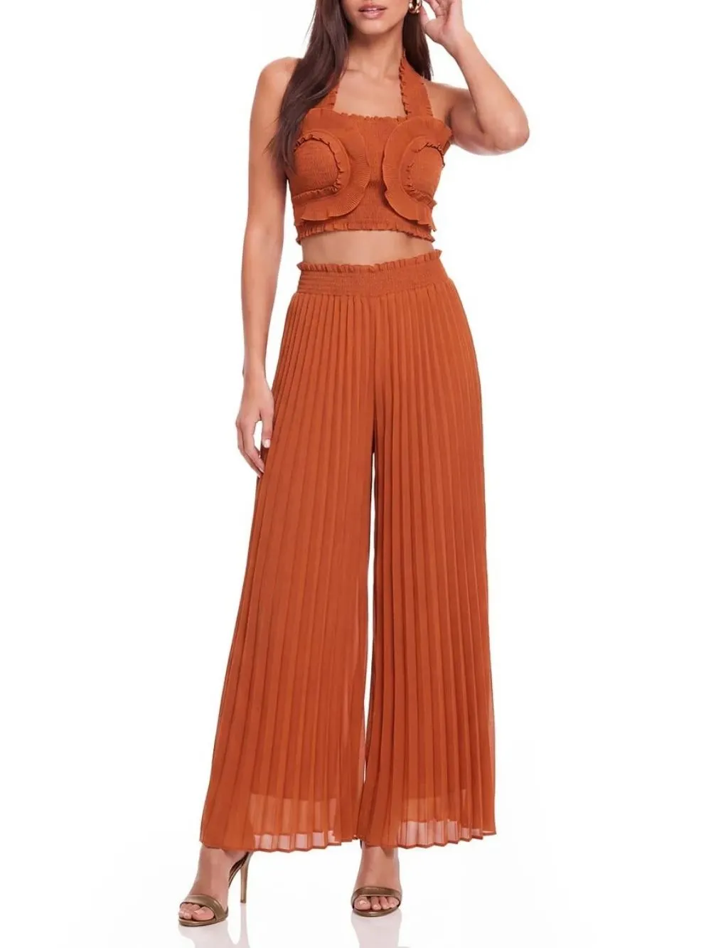 Meravio Halterneck Pleated Pants Set