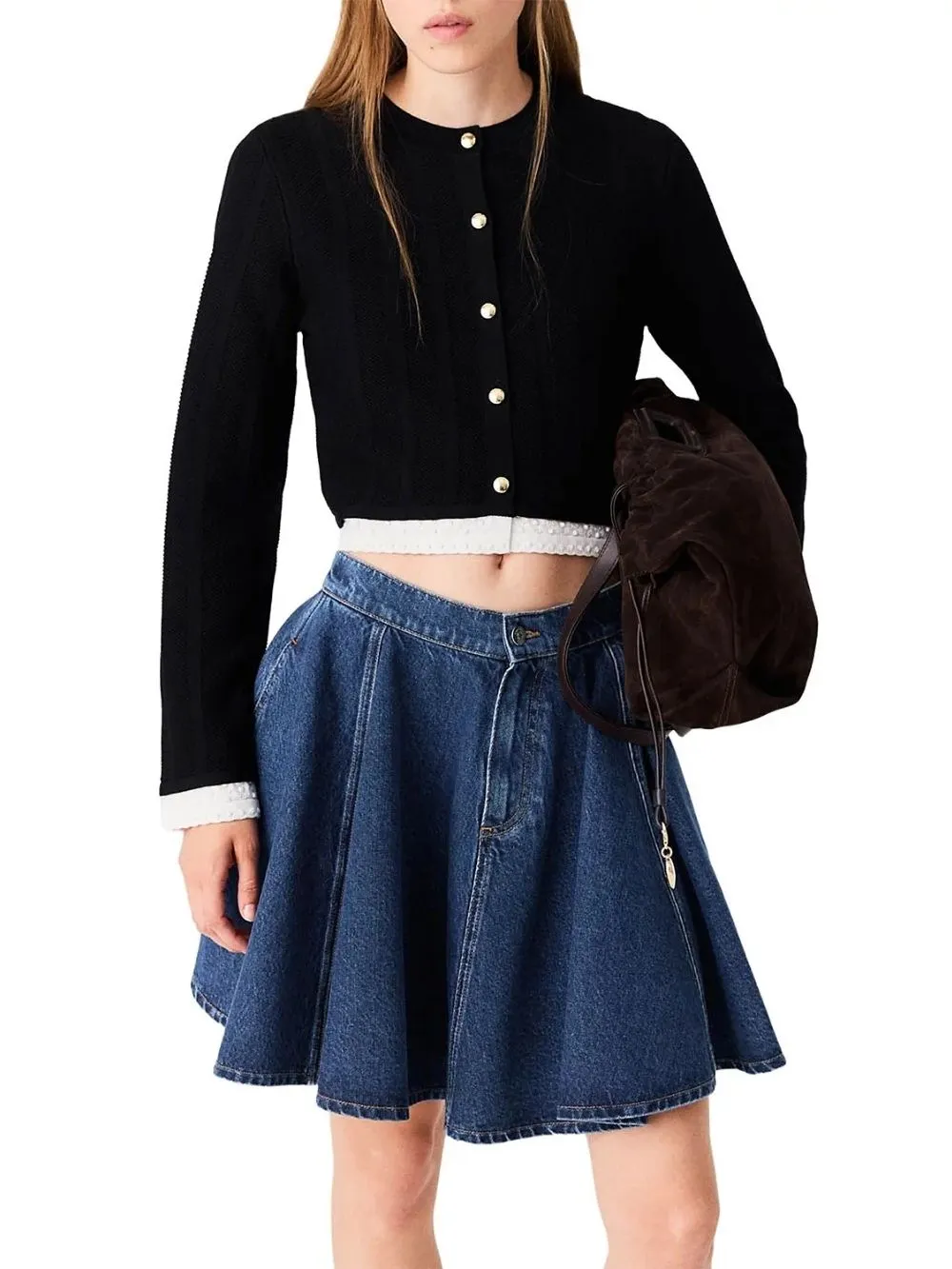 Contrast Trim Long Sleeve Cardigan - OWNCI