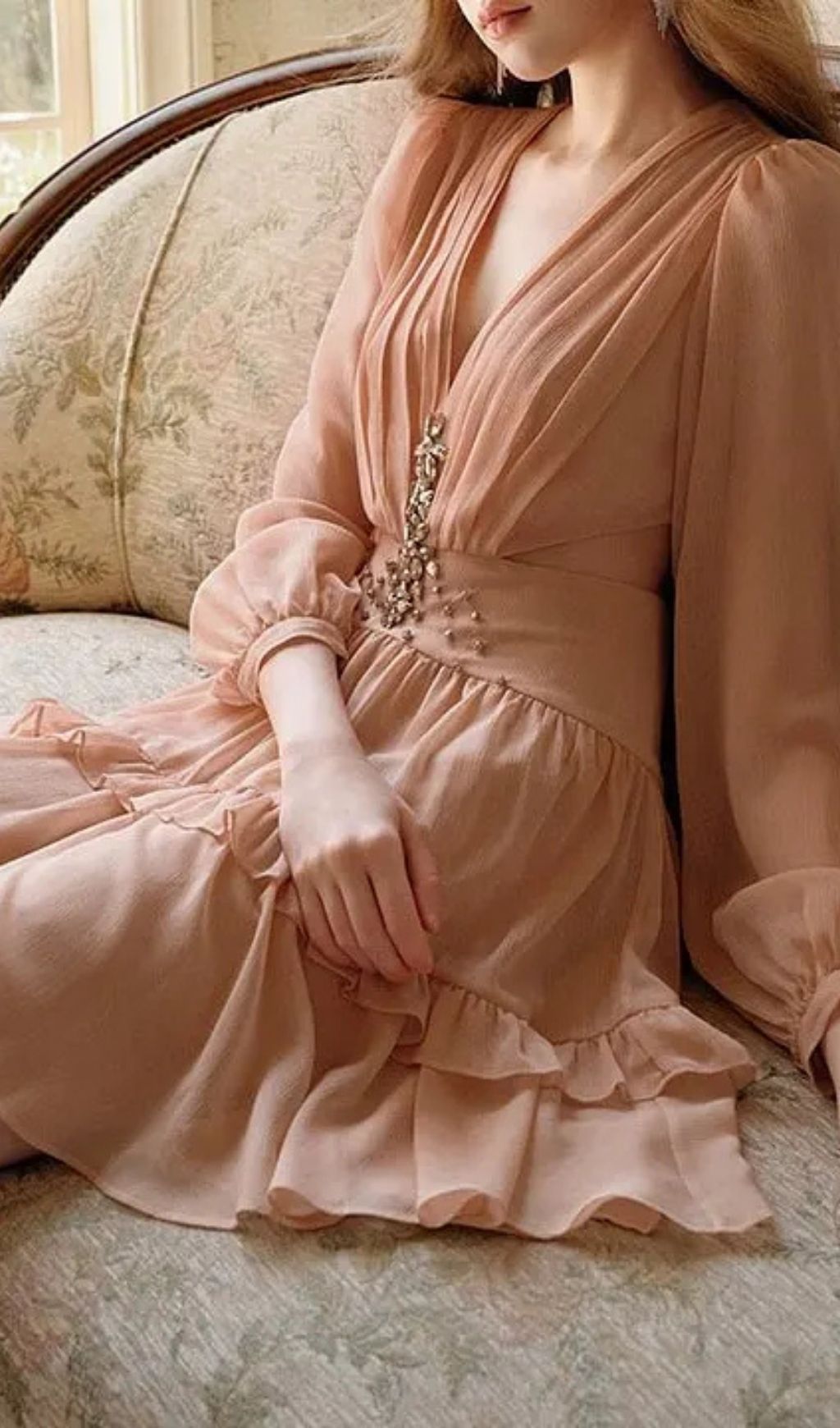 e1343a5079eef39d118d8c72008aca03 Jessica Champagne Pink Chiffon Rhinestone Embellished Mini Dress