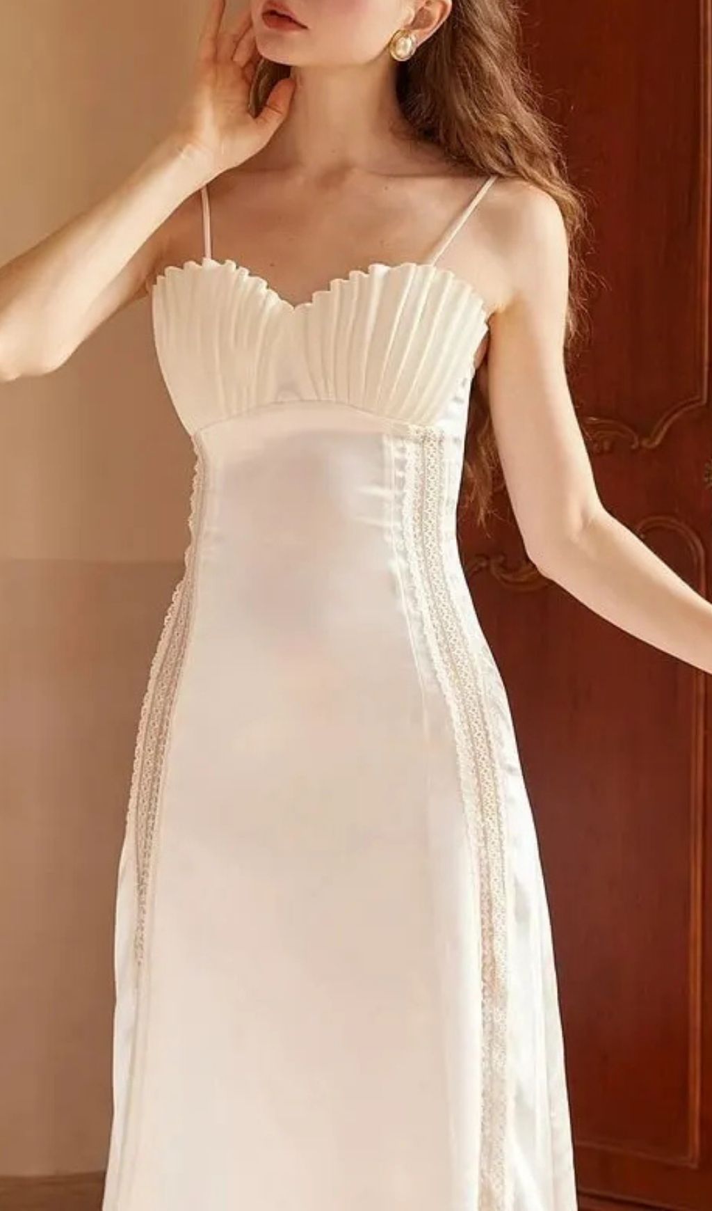 e1583d43347beeb1f161c822b6c5ed78 Marjorie Shell Pleated Satin Midi Dress In White