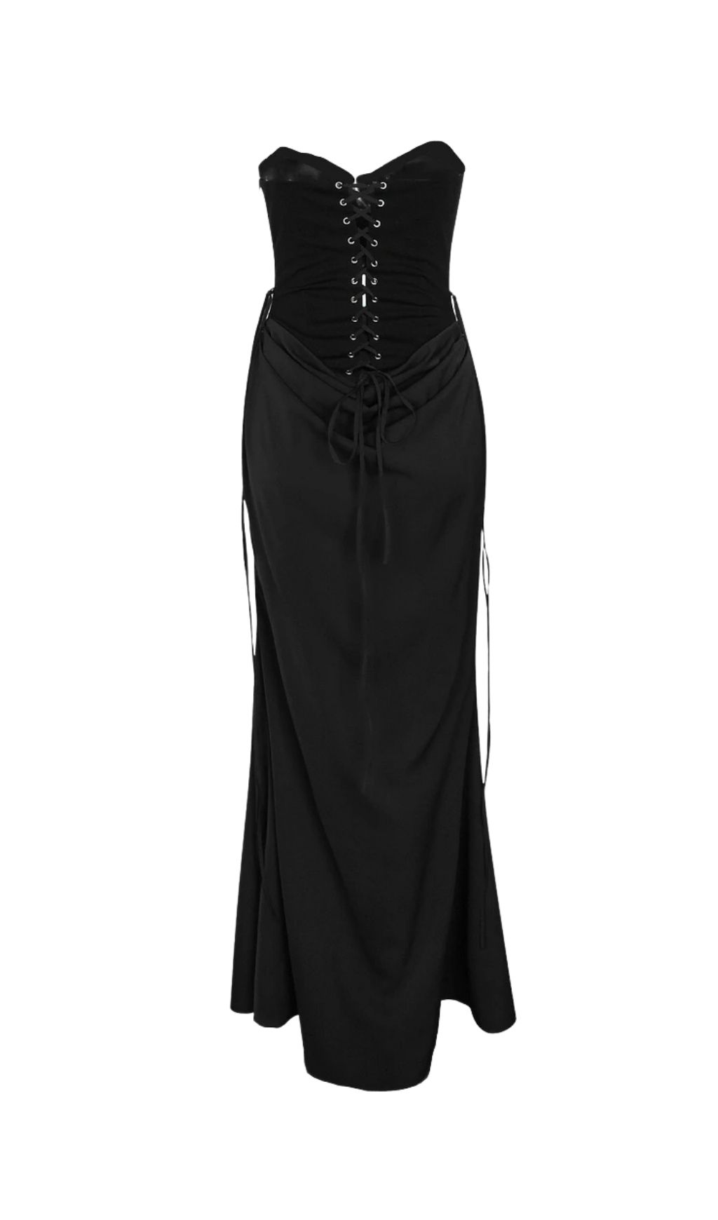 Beatrix Strapless Corset Satin Maxi Dress - Black
