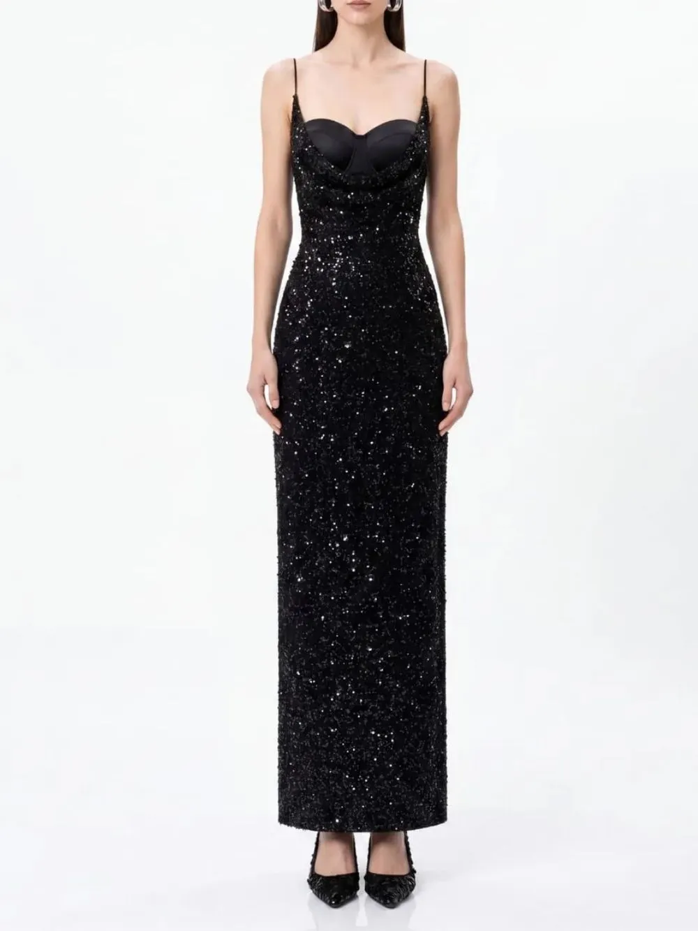 Kirell Spaghetti Sequin Maxi Dress