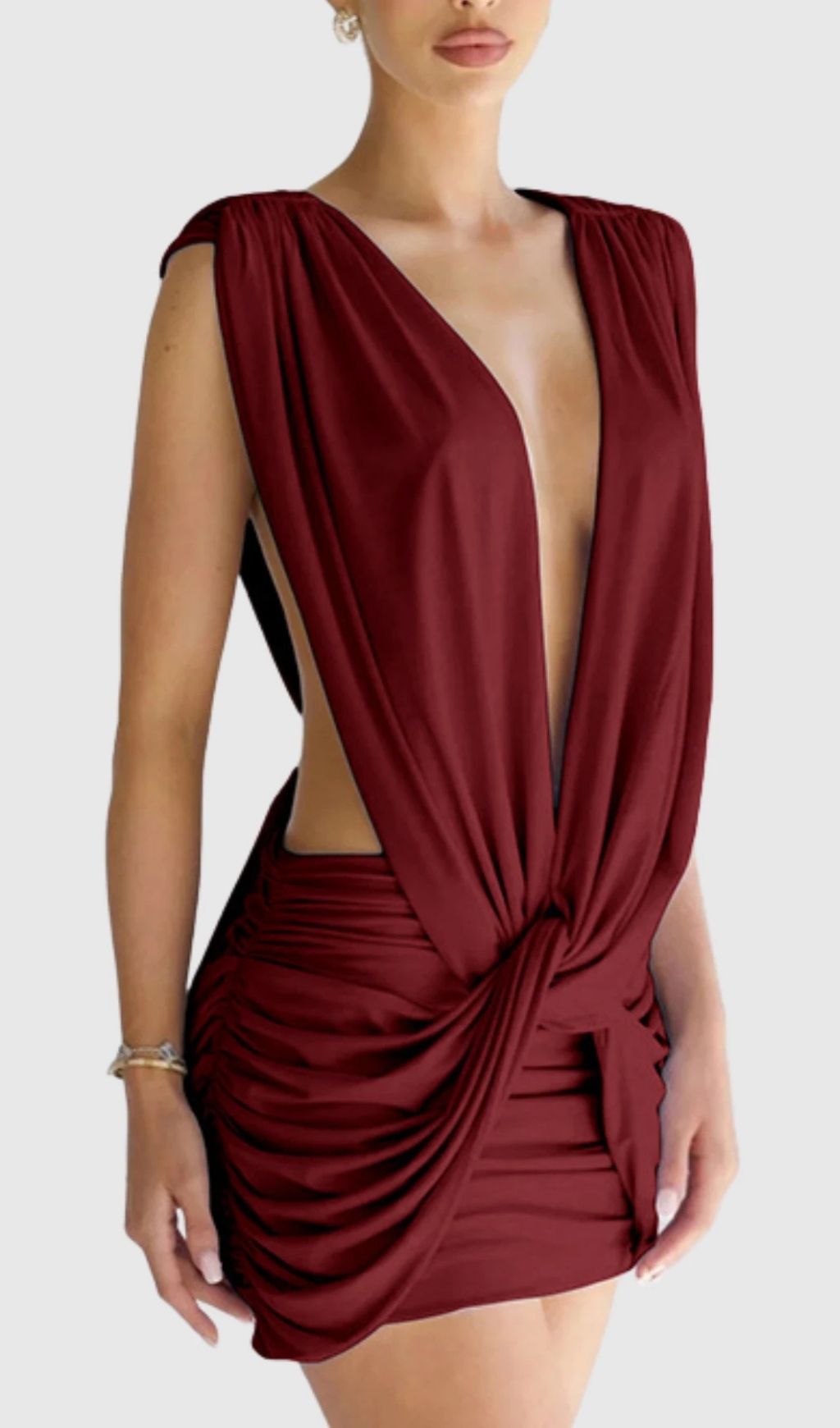 e247e5507654212da39d6e9e081c42a2 Boonea Draped Mini Dress - Wine