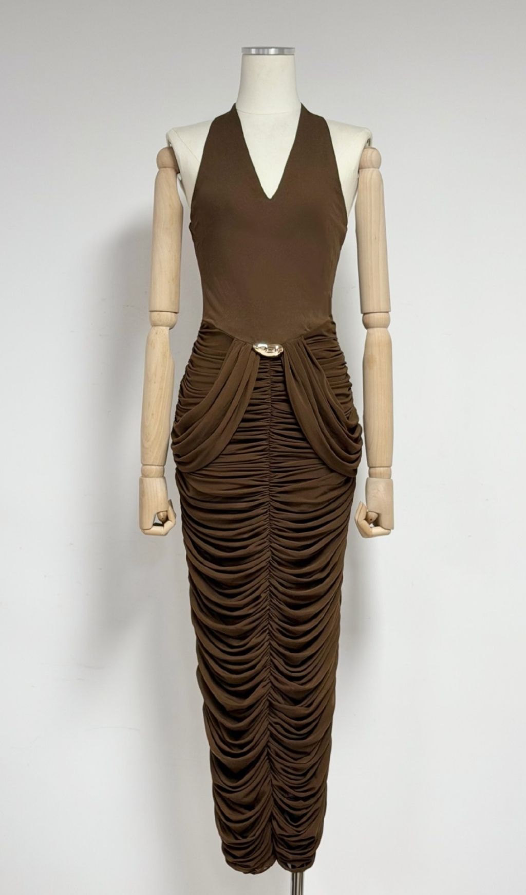 Fashionslee Women Mackenzee Halter Ruched Maxi Dress