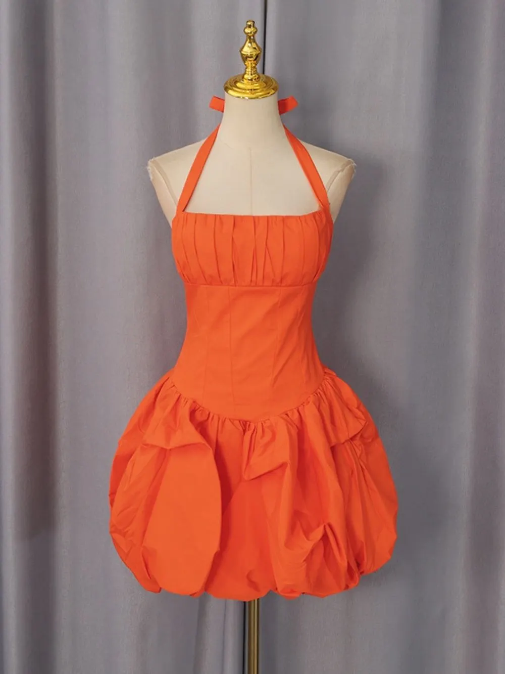 Zevareth Orange Halterneck Bubble Mini Dress
