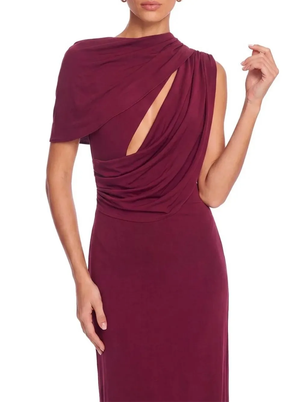 e27f14e558a4e96dc0e388229625fef7 Caia Cape Sleeve Cutout Maxi Dress