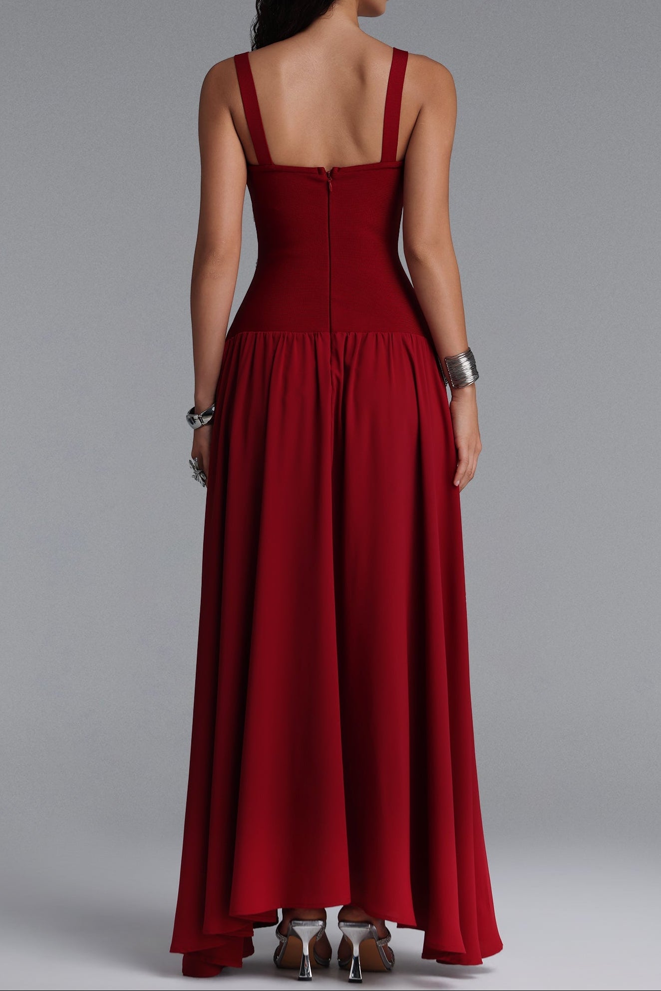 e2c00d805bde08653d104c0c880203e2 Square Strap Grid Rhinestone Pearl Flowy Maxi Dress