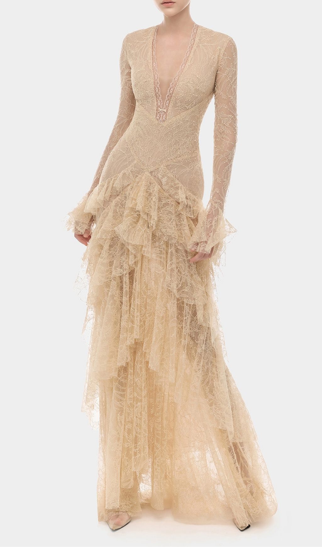 Fashionslee Women Mirelo V Neck Lace Maxi Dress