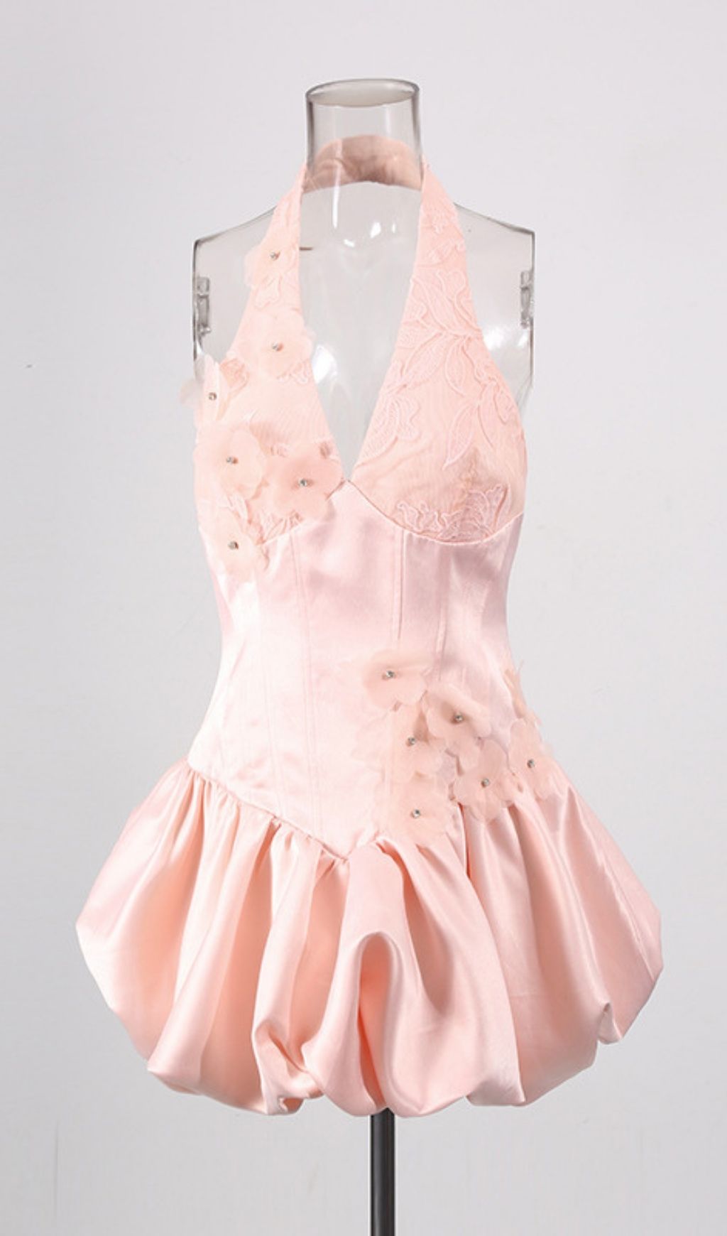 Fashionslee Women Lenora Halter Pink Flower Mini Dress