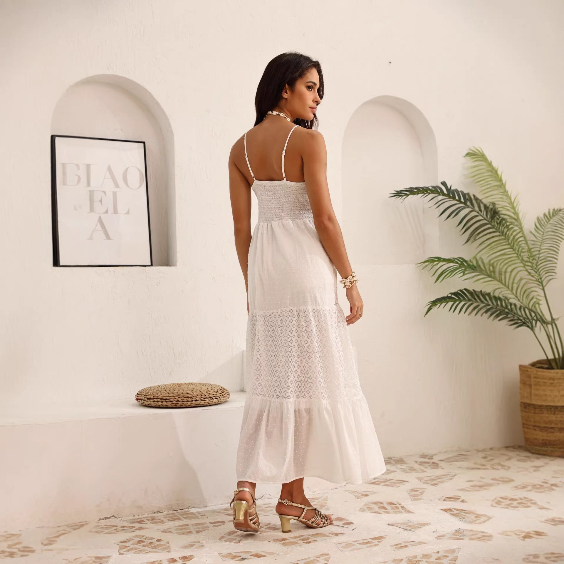 White Lace Vacation Pure Cotton Slip Maxi Dress