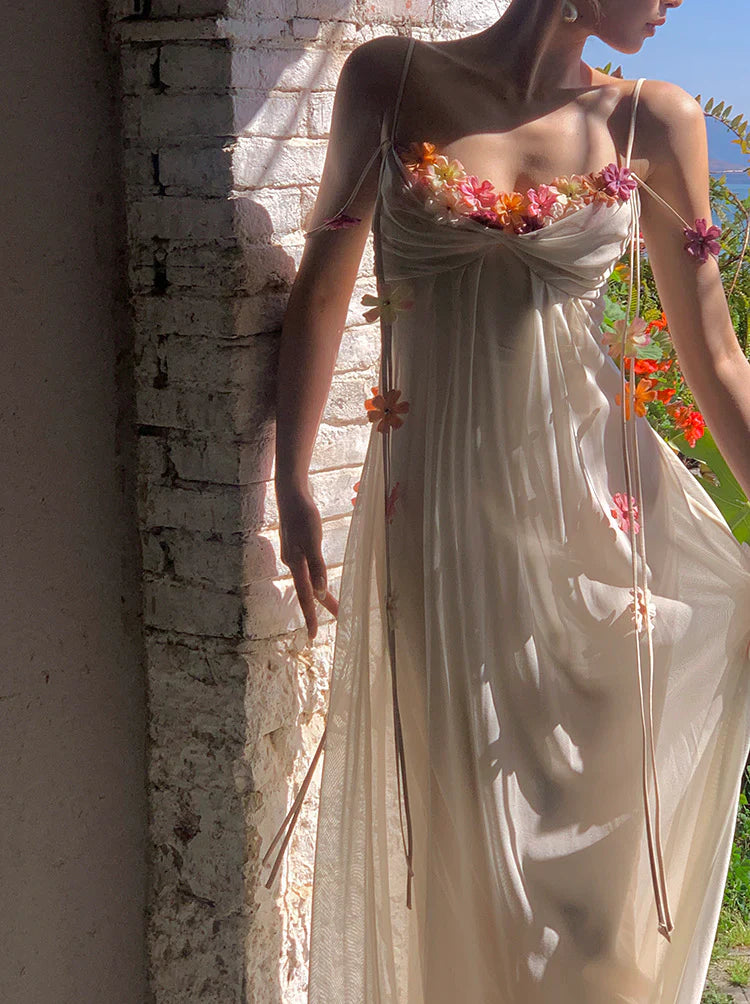 Farah Flower Maxi Dress In Ivory - OWNCI