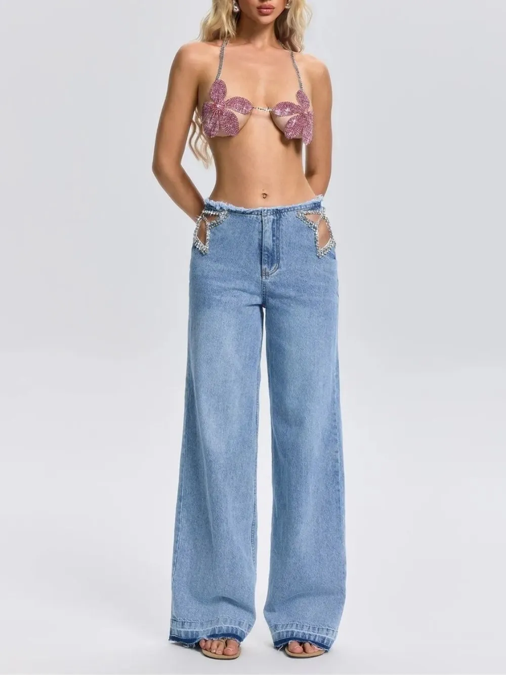 Fleta Halterneck Floral Rhinestone Top - OWNCI Fleta Halterneck Floral Rhinestone Top - OWNCI