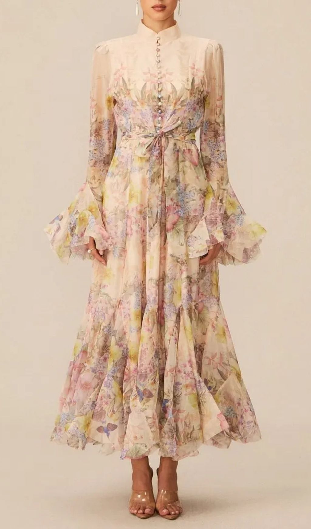 Alessia Long Sleeve Floral Mock Neck Maxi Dress