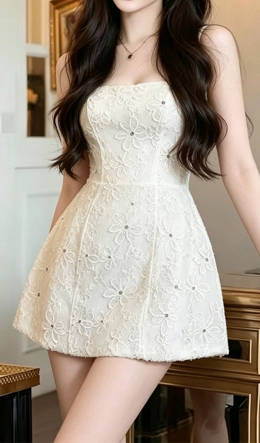 Fashionslee Women Lieve Flower Embroidery Mini Dress