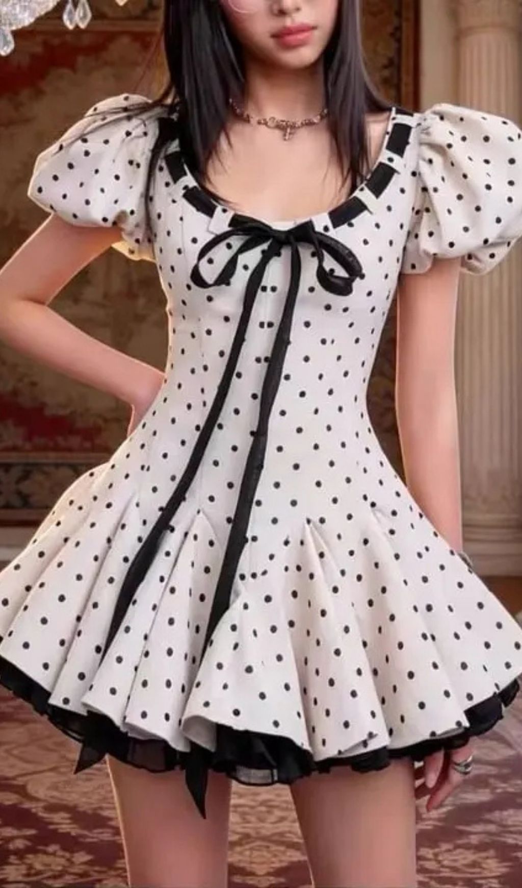 Wania White Polka Dot Mini Dress With Tie-Front