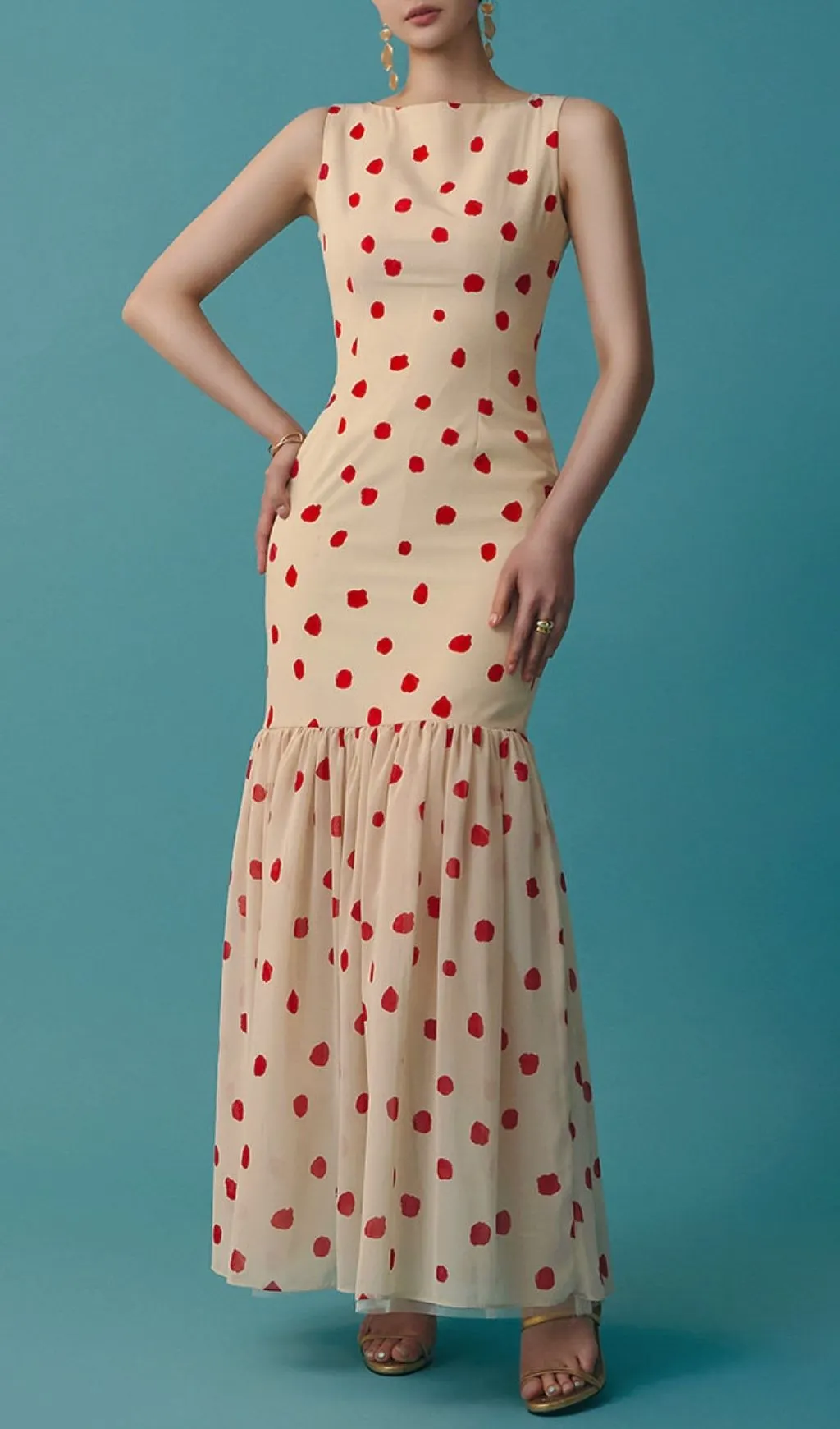 Fashionslee Women Lilit Sleeveless Dot Maxi Dress