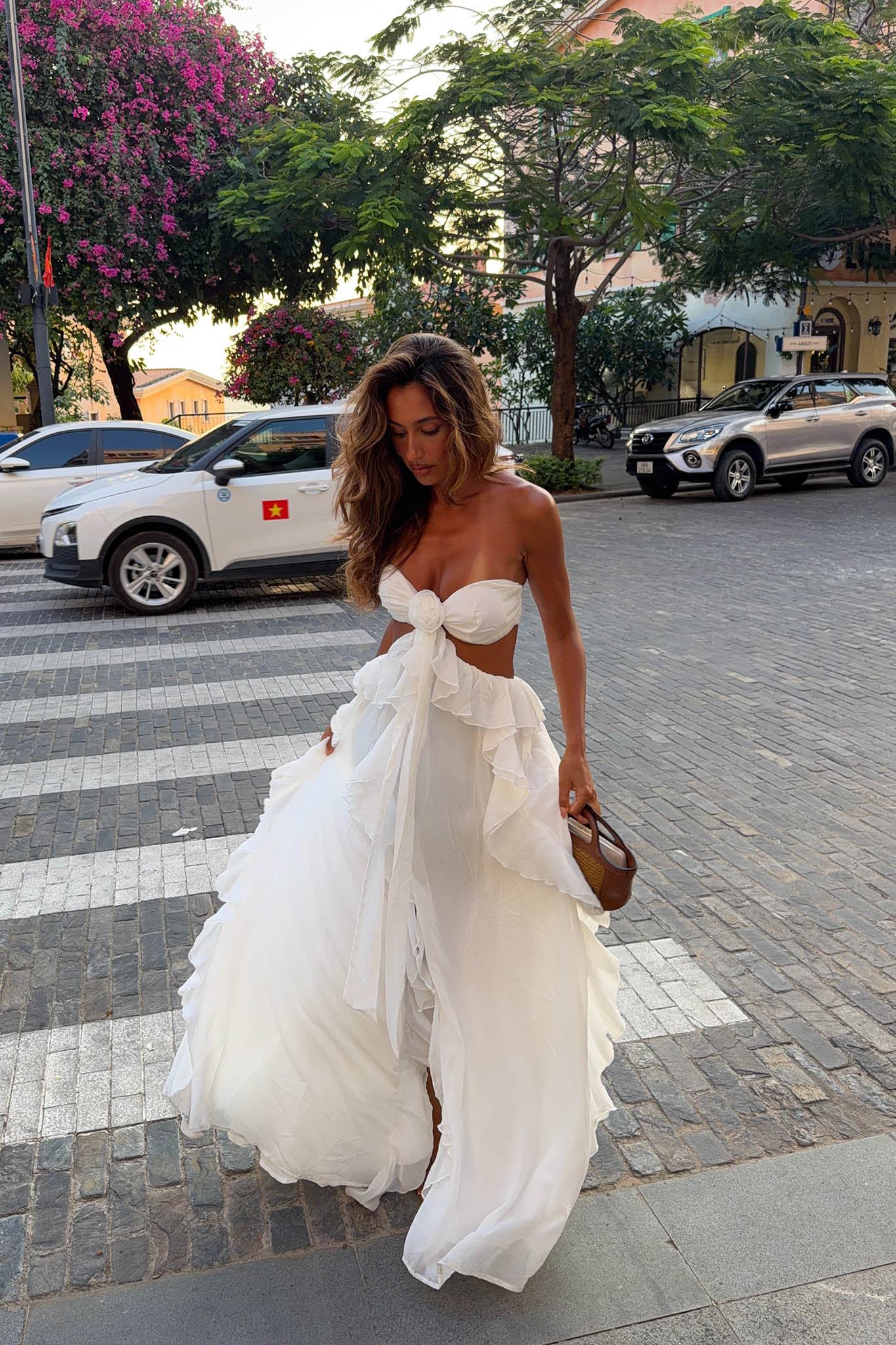 Santiago Cut-Out Ruffle Maxi Dress White - OWNCI Santiago Cut-Out Ruffle Maxi Dress White - OWNCI