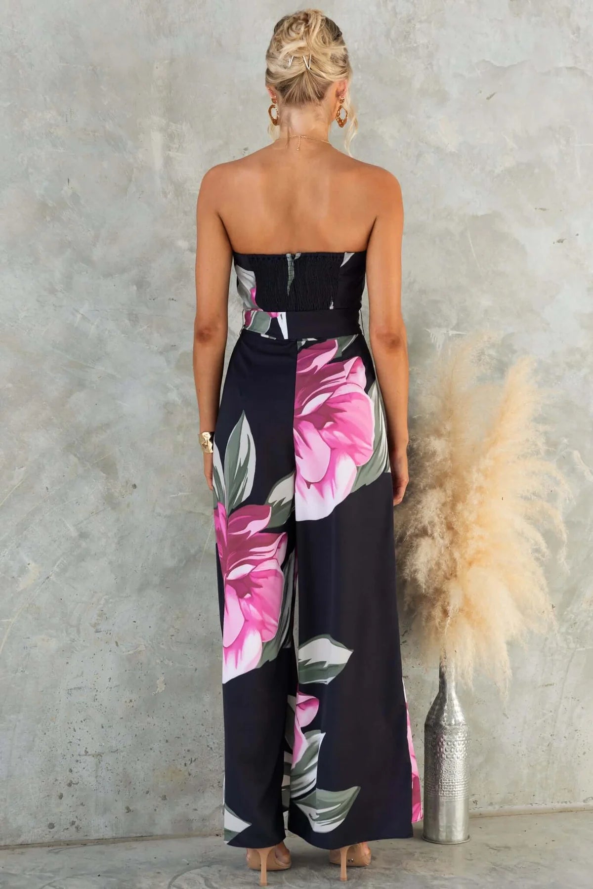e5a3ca79c3a0c1c9a0ebdeda8b28b622 Nancy Off-Shoulder Floral Print Jumpsuit - Black