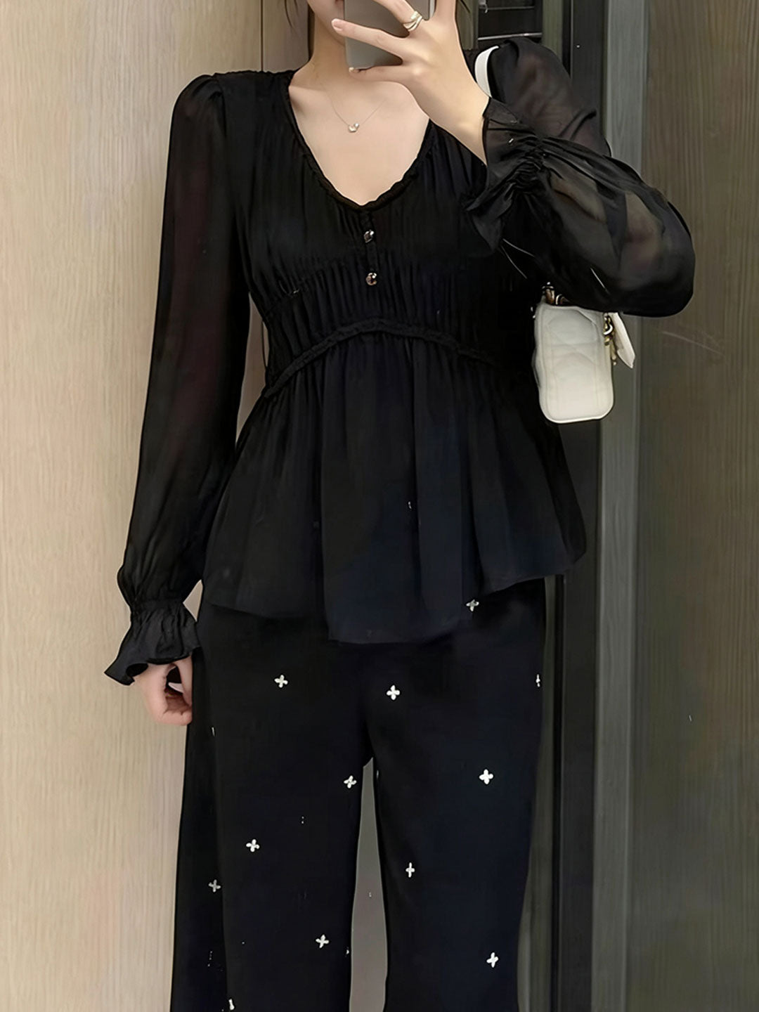 Janice Daily V-Neck Puff Sleeve Chiffon Top - OWNCI Janice Daily V-Neck Puff Sleeve Chiffon Top - OWNCI