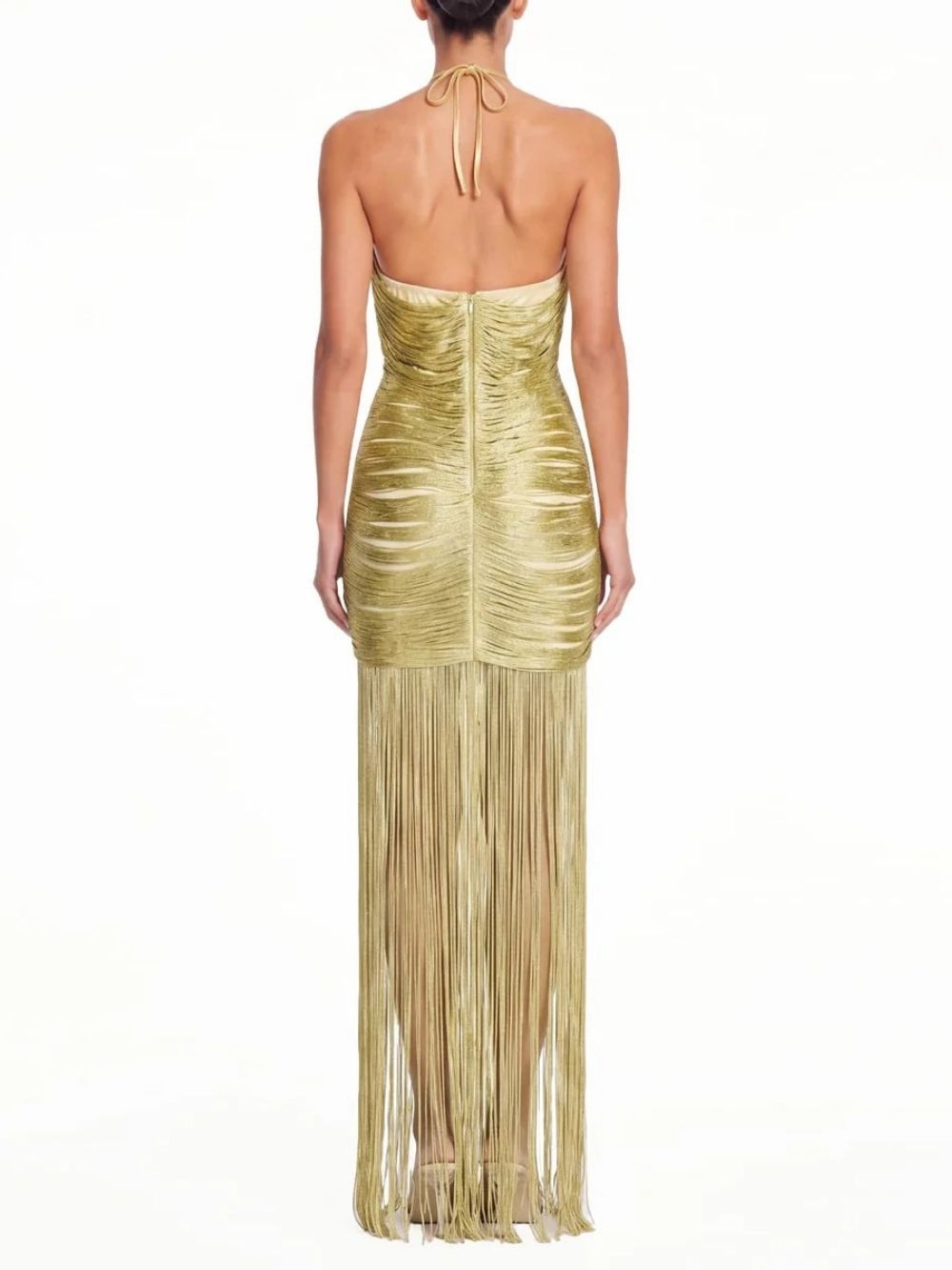 Fashionslee Women Rethix Plunge Neck Fringe Maxi Dress