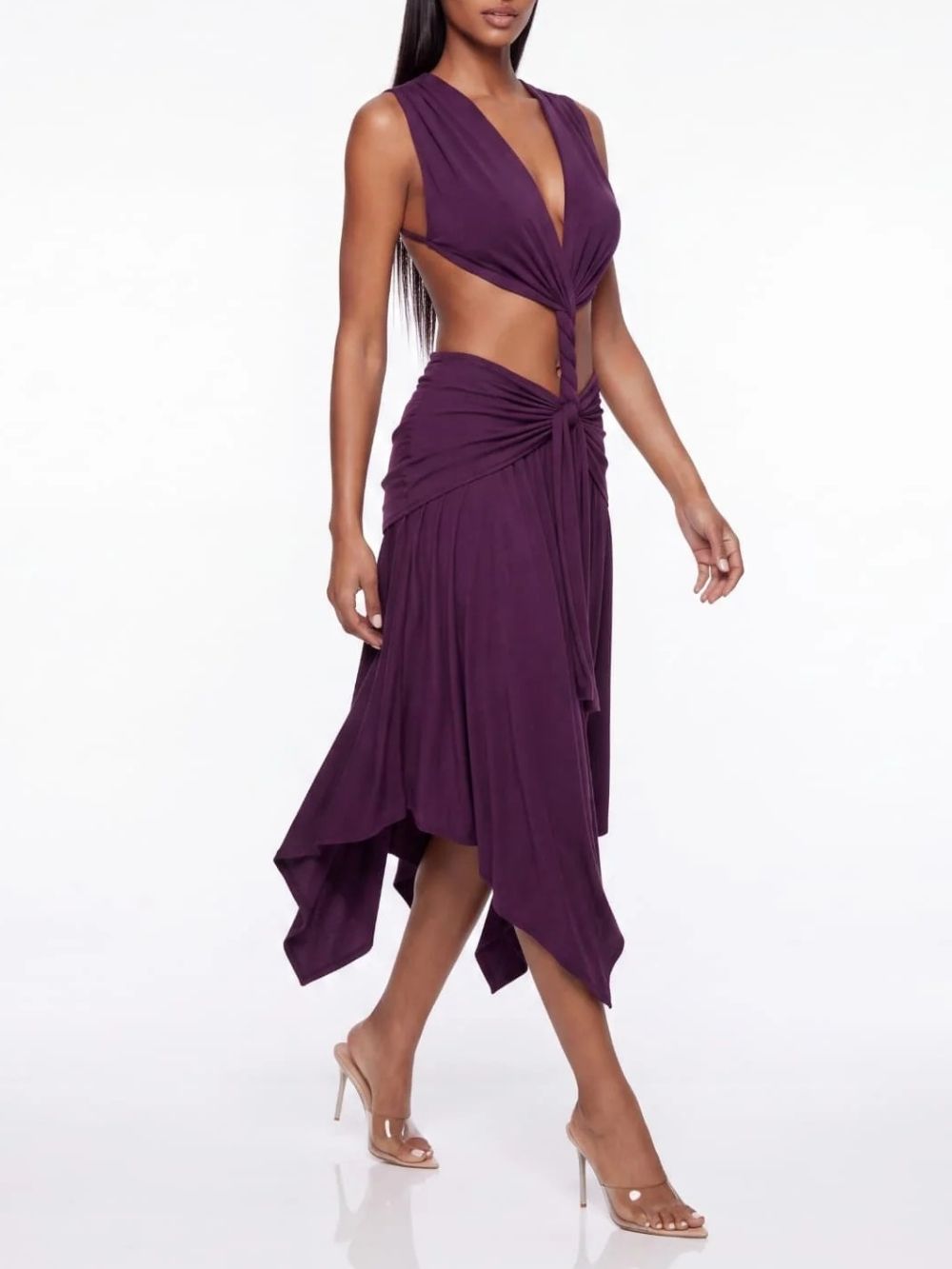 e65bc8422eed06dae14709f4eac1af62 Brontis V Neck Cutout Midi Dress