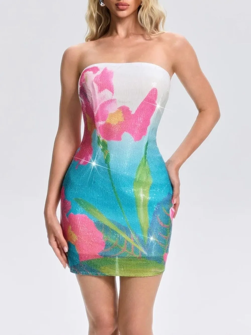 Fjola Strapless Floral Sequin Mini Dress