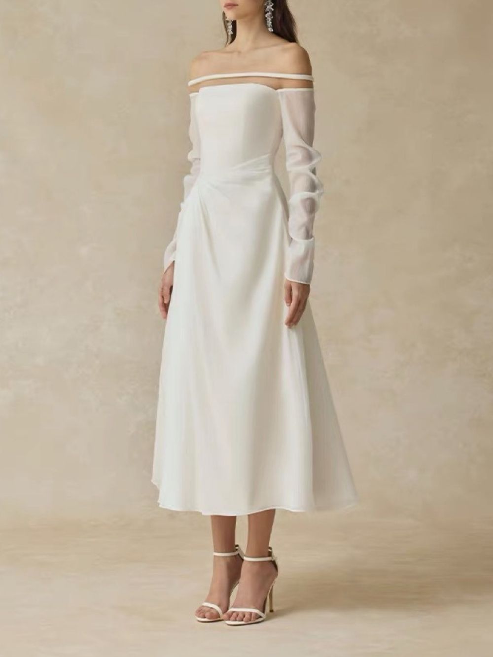 e7021f490227e6ae6c8fb329facb91fb Maire White Off-Shoulder Midi Dress