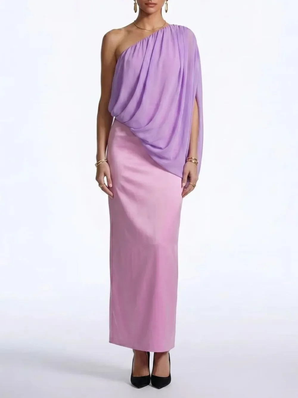 Fashionslee Women Ivaren One Shoulder Ruched Maxi Dress