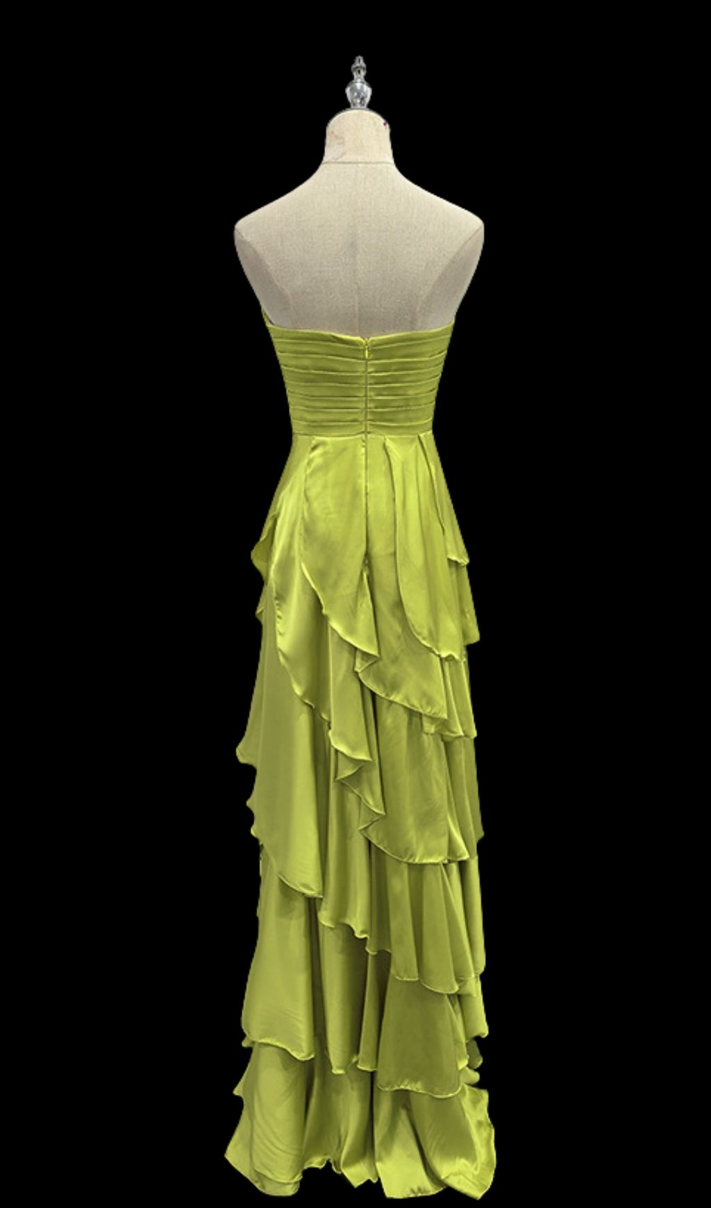 Fashionslee Women Lexie Green Strapless Ruched Ruffle Maxi Dress