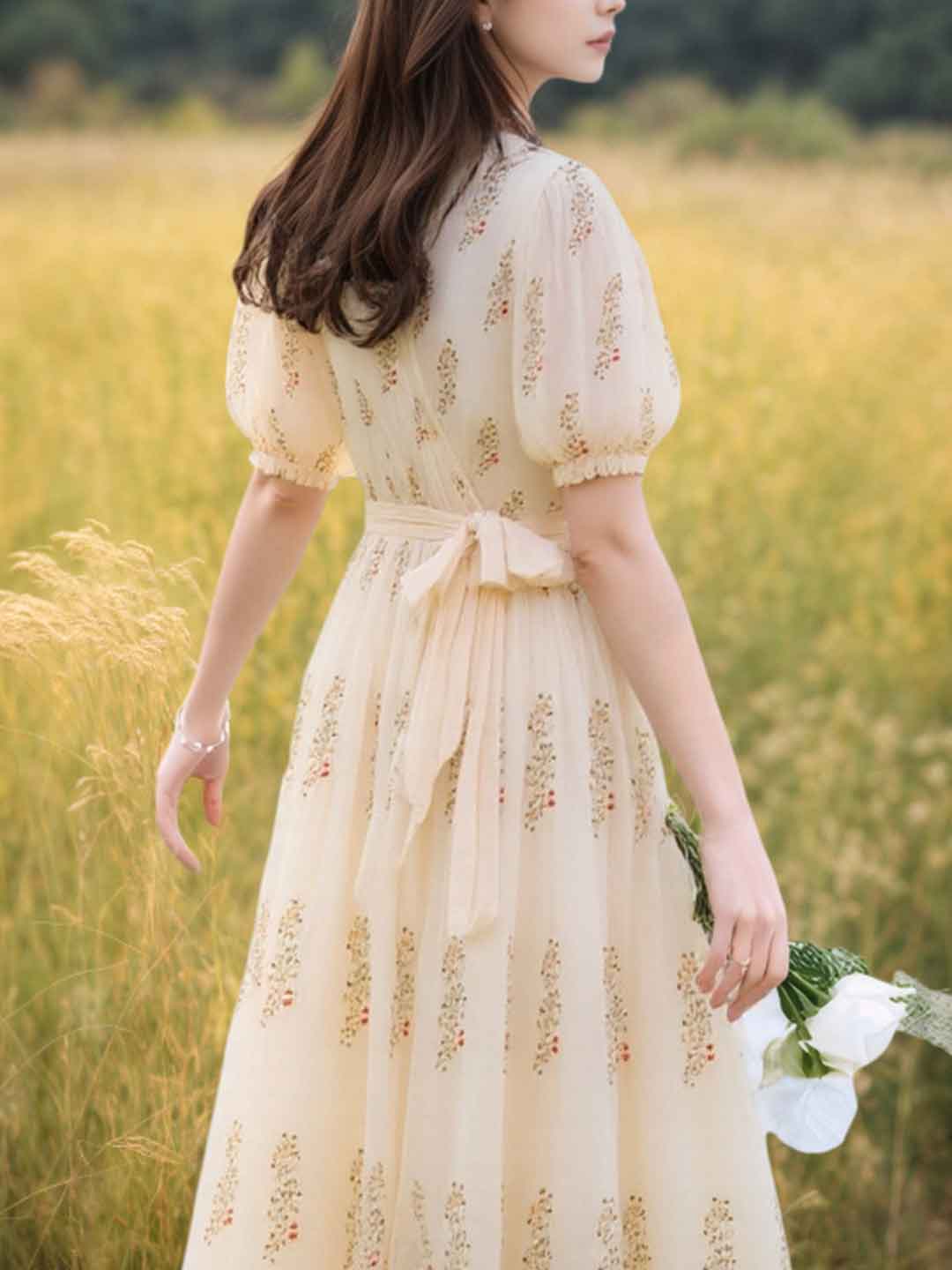 e7609d91379f25c32f3e03527cd5f40d Roxanne Vacation V-Neck Puff Sleeve Floral Dress