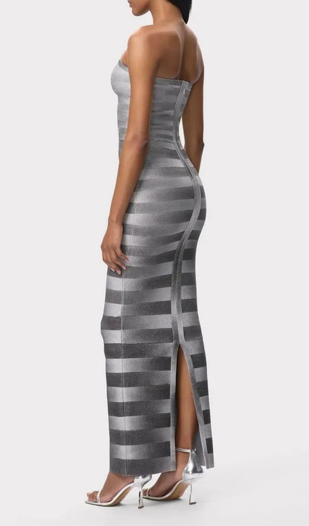 e7866522596b934c44d245a583cc1b6e Janice Grey Stripes Bling Detail Bandage Maxi Dress In Silver