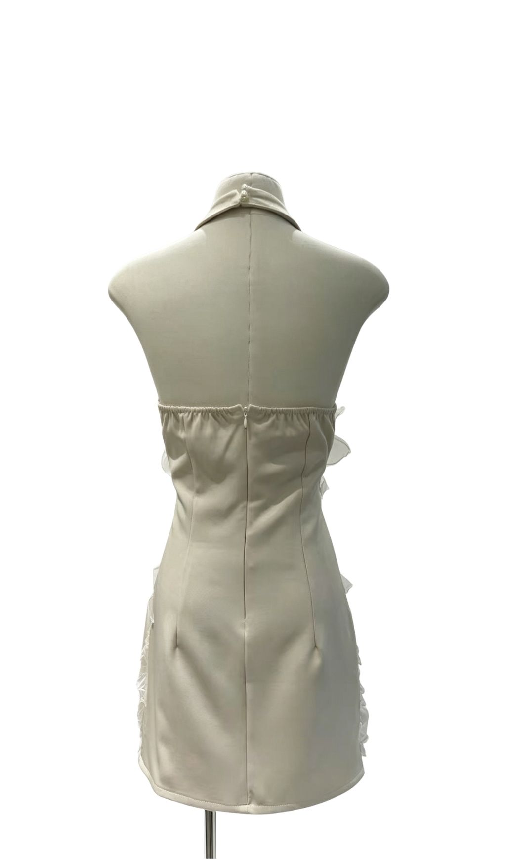 Shirley Champagne Halterneck Mini Dress With 3D Petals - OWNCI