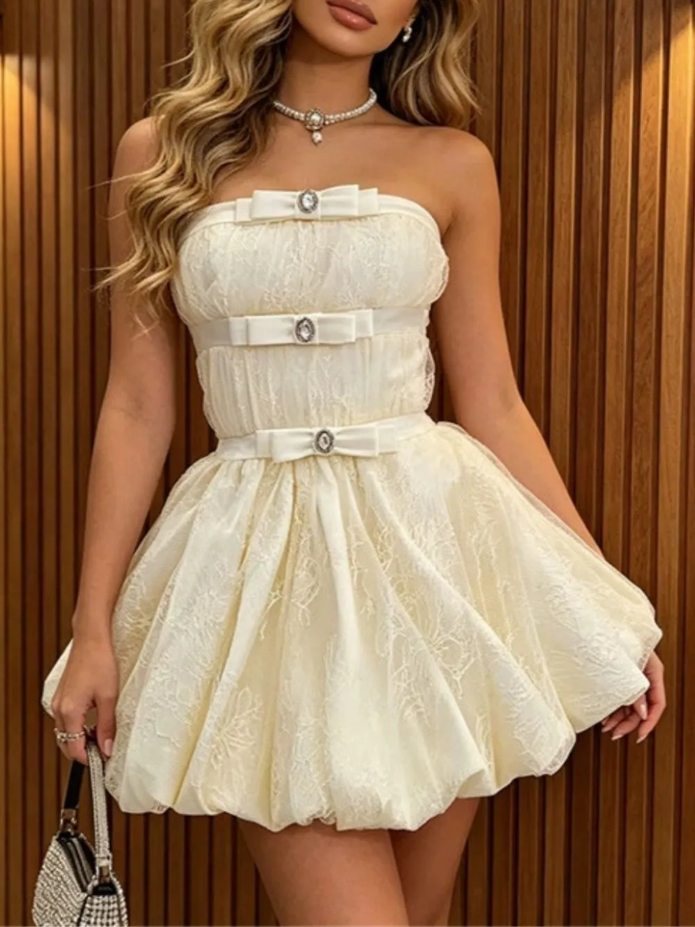 Kamya Apricot Strapless Lace Mini Dress