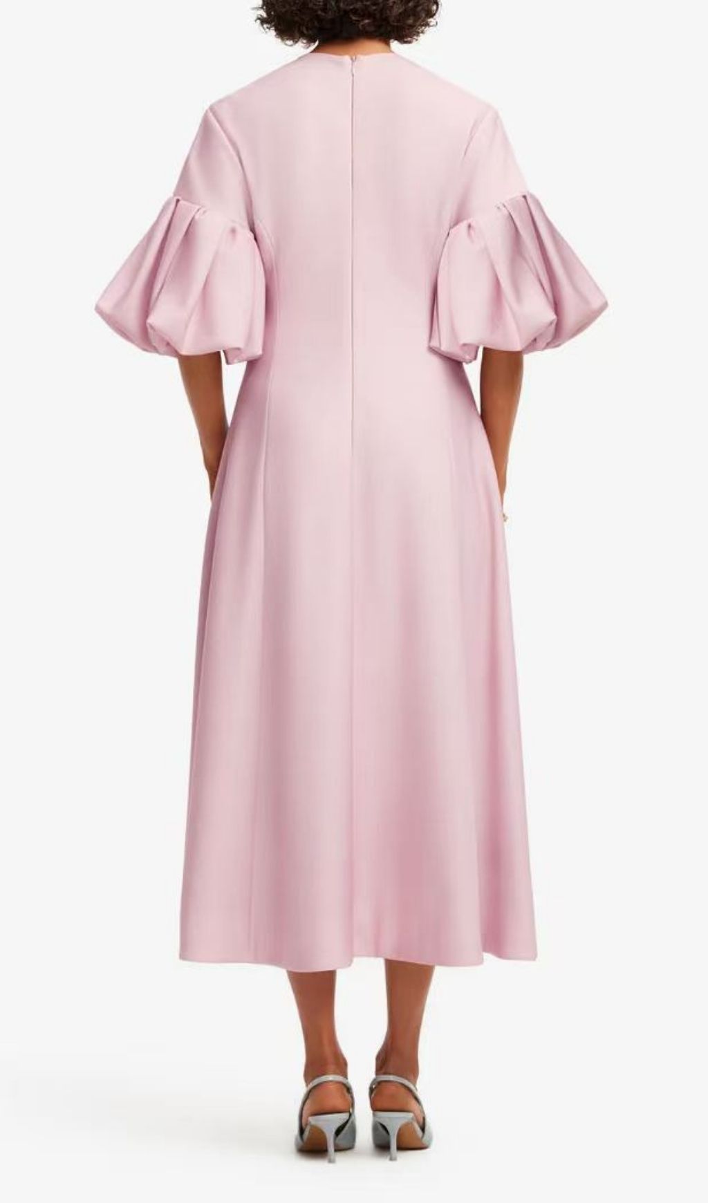 Fashionslee Women Madalina Pink Flower Puff Sleeve Midi Dress