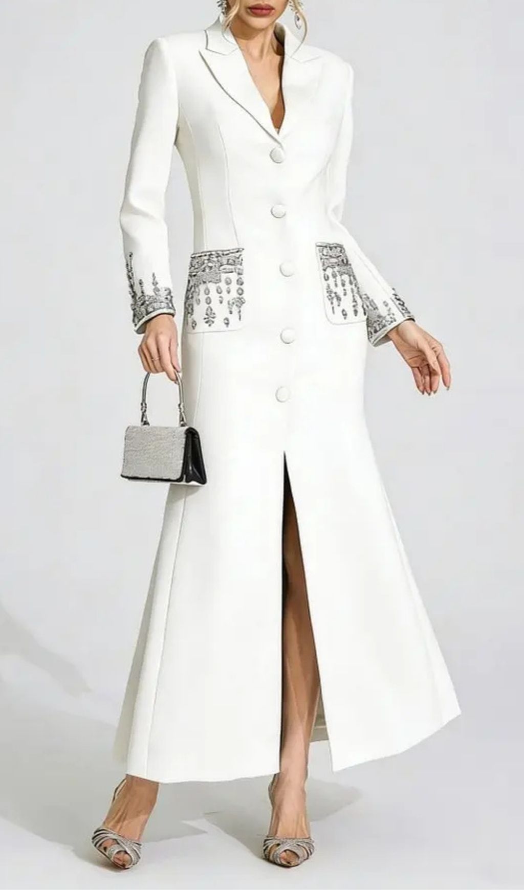 Simona White Diamond Embellished Maxi Dress