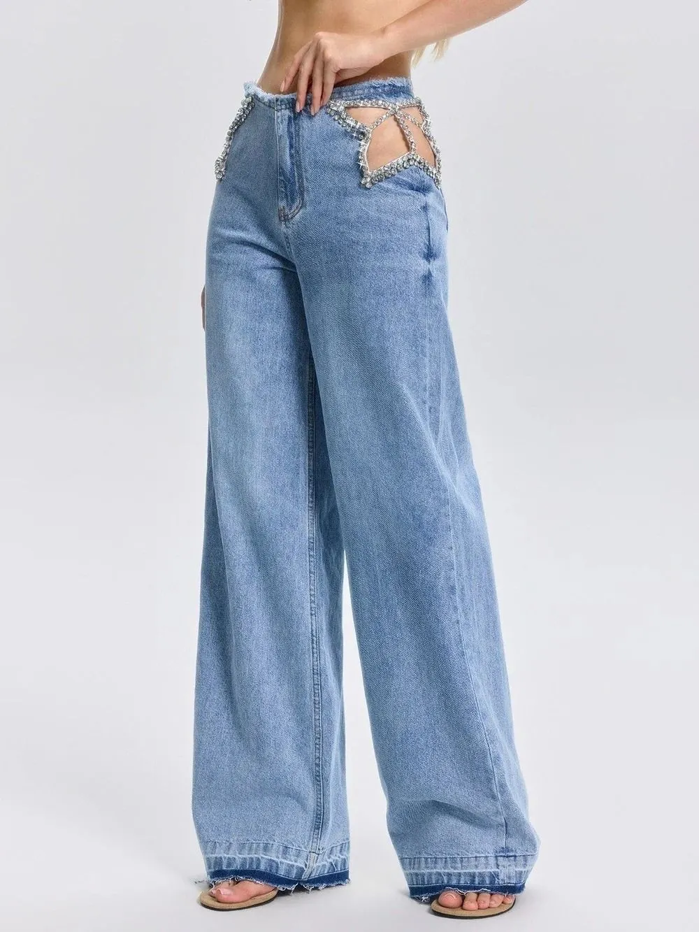 Florine Cutout Rhinestone Jeans