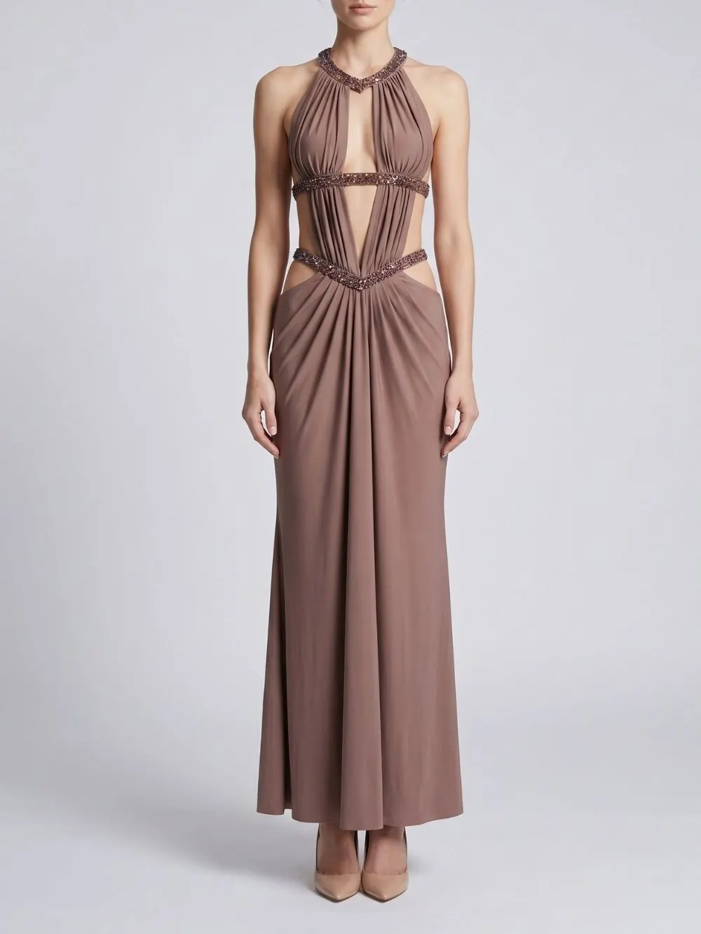 Makani Halter Cutout Embellished Maxi Dress