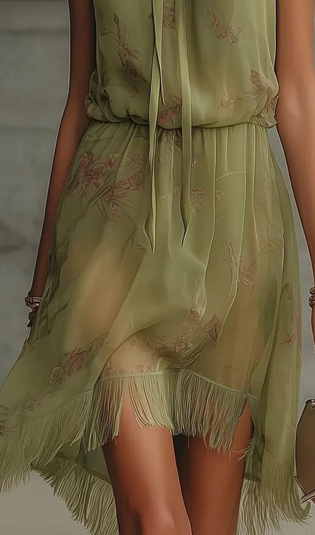 e9fa85a0d2ca3abe8d4d9df73e20eba9.jpg Fashionslee Women Green Floral Tie-Waist Chiffon Mini Dress