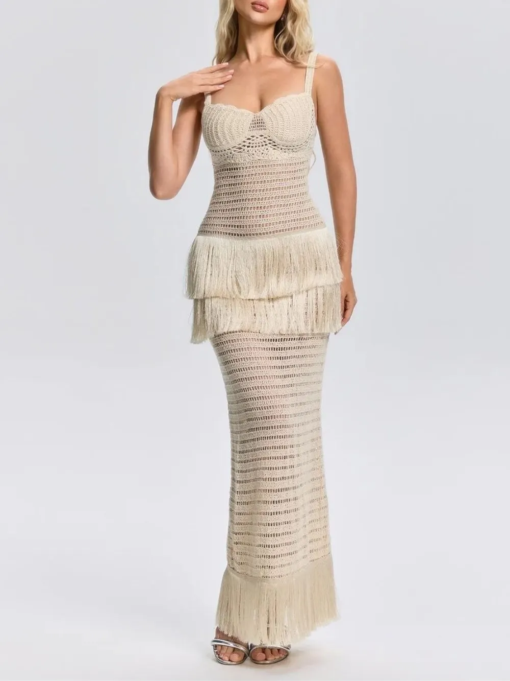 Charisa Crochet Fringe Maxi Dress