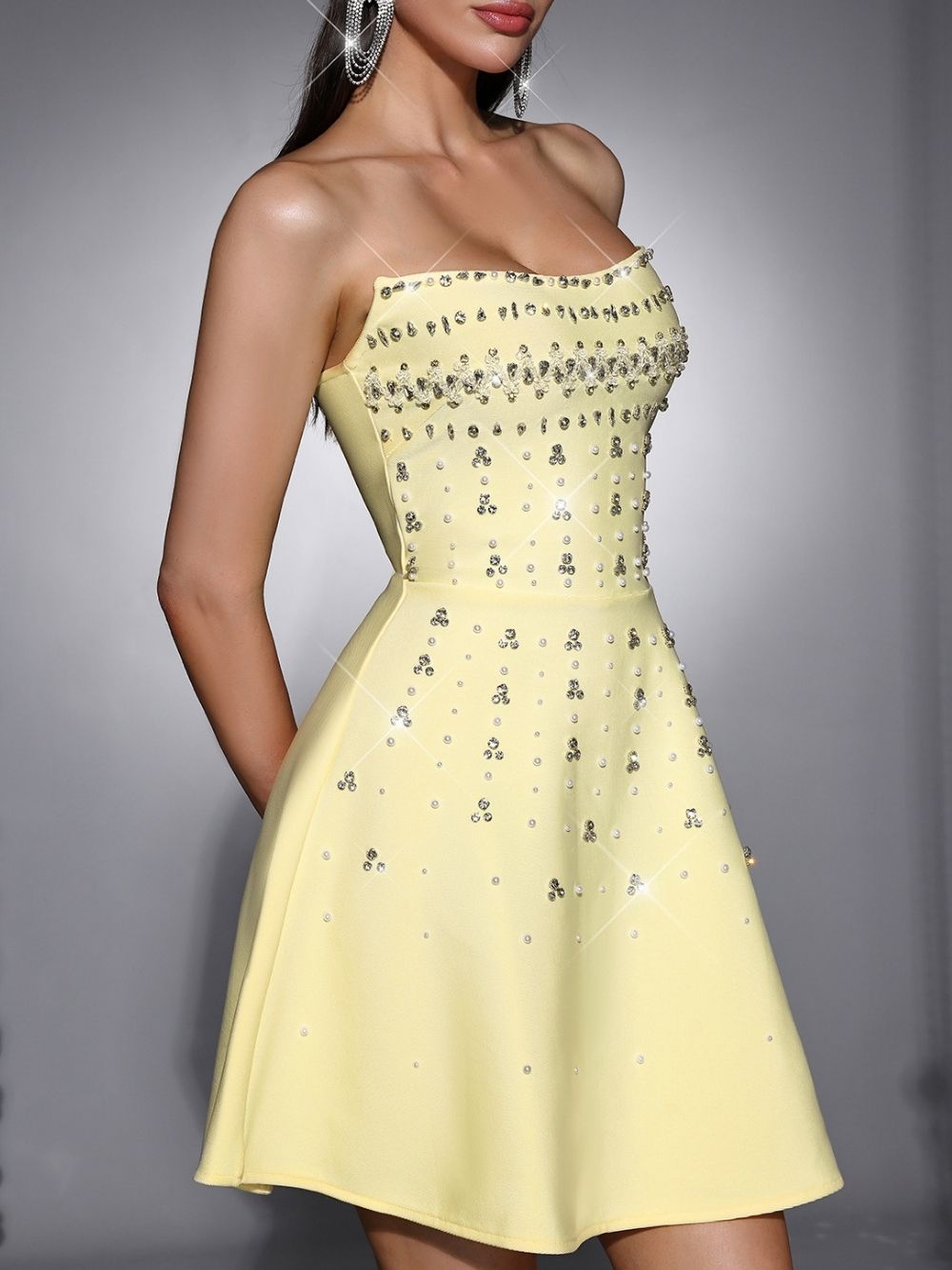 Mahalia Strapless Diamante Mini Dress - OWNCI Mahalia Strapless Diamante Mini Dress - OWNCI