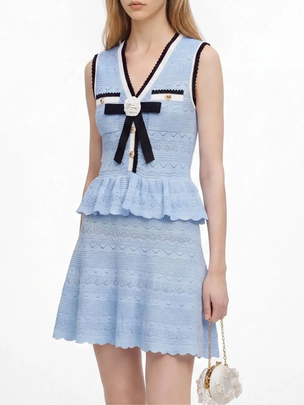 Pointelle Knit Mini Dress – Blue - OWNCI Pointelle Knit Mini Dress – Blue - OWNCI