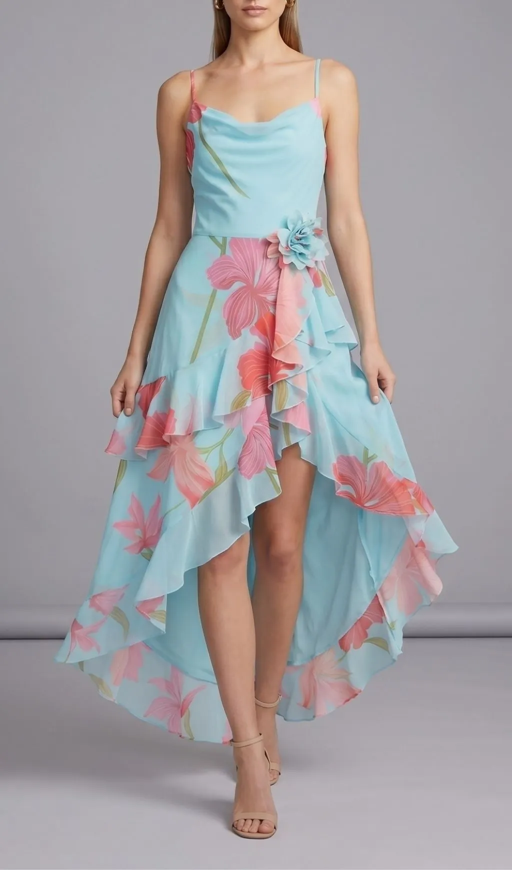 Fashionslee Women Ferune Spaghetti Floral Split Maxi Dress