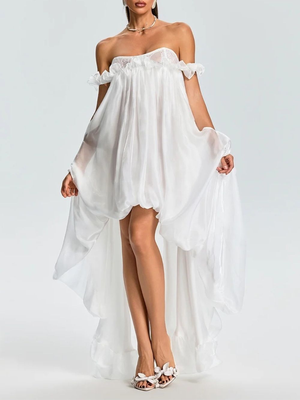 eb10867dbc2b24a85c5acfc00ff61c51 Euleta Off Shoulder Lace Ruffle Maxi Dress