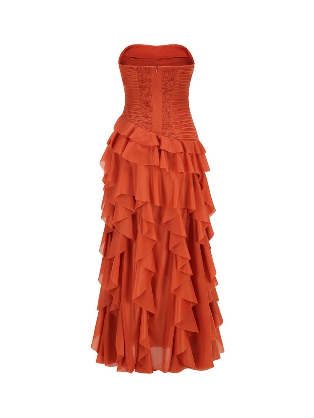 eb3323518b4678712c749804c272dfac Maikulu Orange Strapless Ruffle Maxi Dress