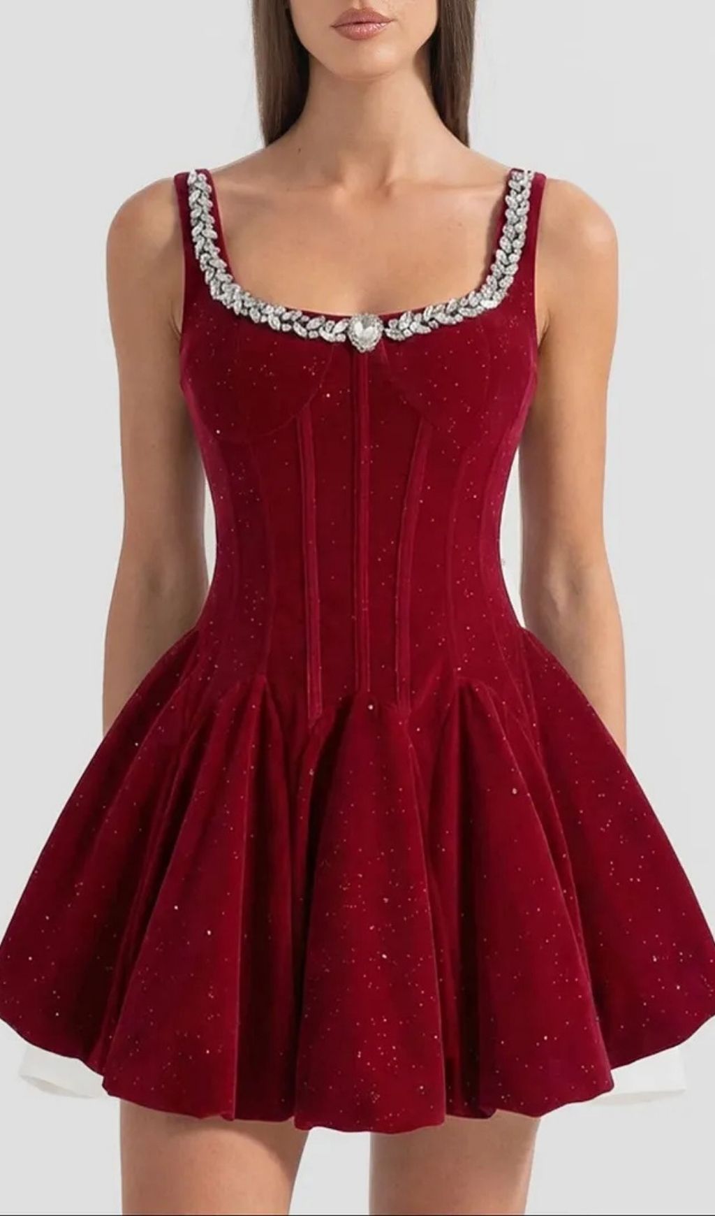 eb79f98e79475e8388f6d94ccd7530d3 Vivien Burgundy Velvet Corset Mini Dress With Crystal-Embellished Neckline
