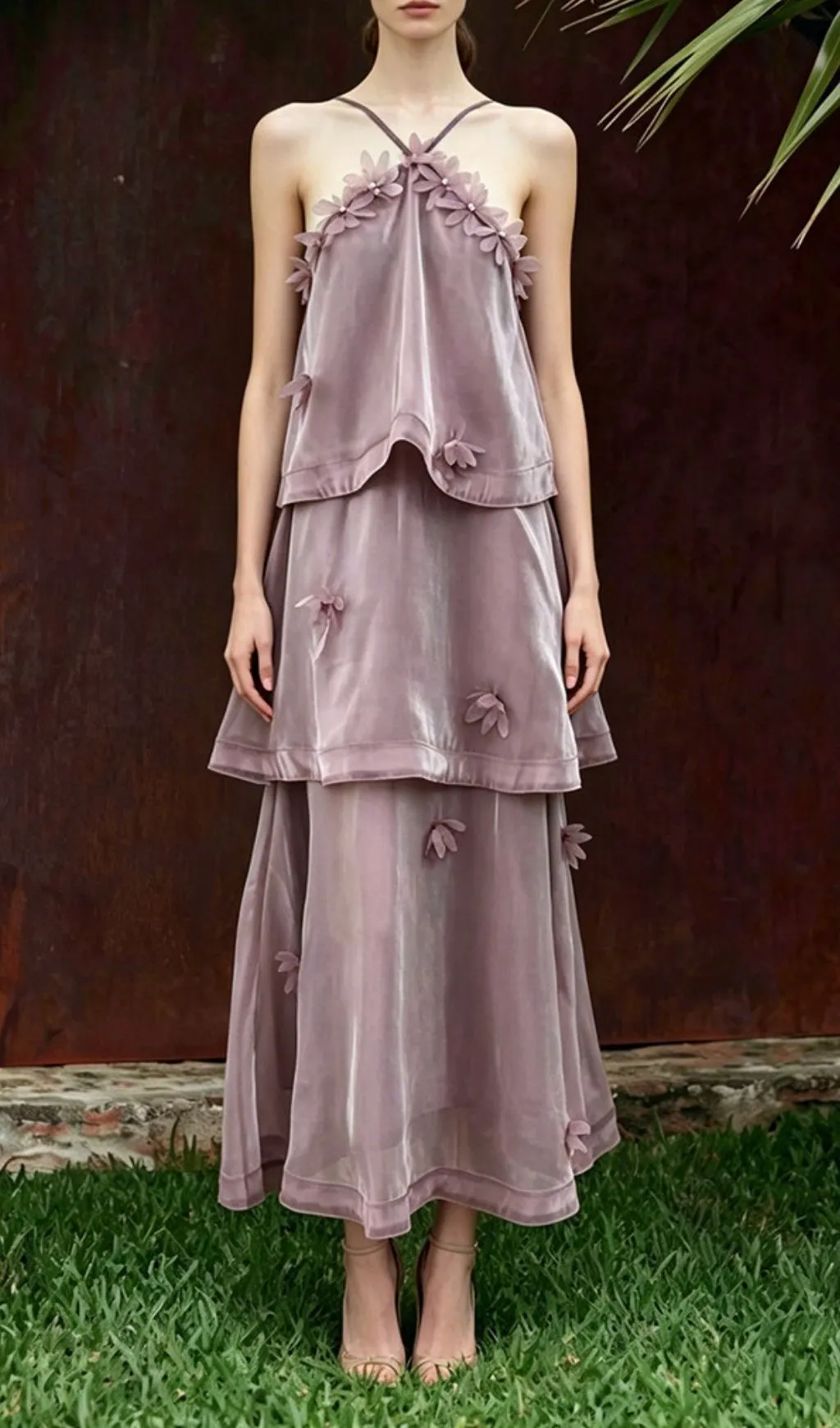 Mab Purple Halter Embellished Maxi Dress