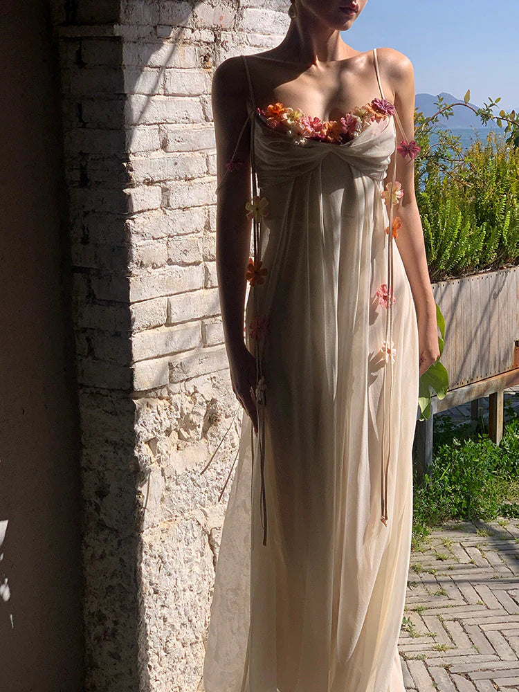 Farah Flower Maxi Dress In Ivory - OWNCI